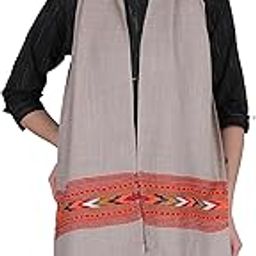 Shoogloo Mart: Handwoven Pure Wool Muffler – Grey One Patti Embroidered Design | Cozy, Soft, and Warm Winter Scarf | Traditional Craft Winter Fashion for Men and Women (Grey)-image-89