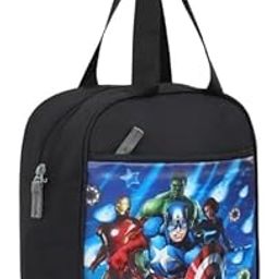 AIROZSS Trendy Superhero Printed Lightweight Kids School & Picnic Lunch Bag, Black, Pack of 1-image-4