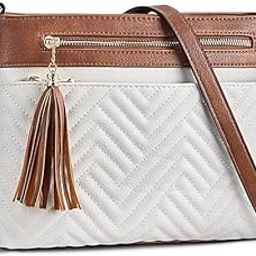Crossbody Sling Bags for Womens and Girls - Faux Leather Ladies Purse with Adjustable Straps - Stylish Shoulder Bag (White and Brown)-image-67