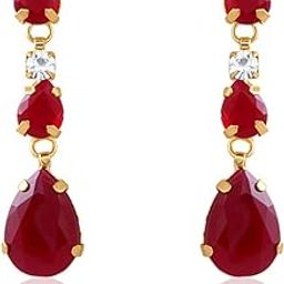 Gold Plated Charismatic Dangler Earrings with Ruby and Crystal For Women and Girls ER2193114G-17