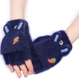 w+ Half Finger Winter Gloves for Women and Girls Soft Plush Angora Wool Knitted Mitten Short Glove Girls Boys Woolen Fingerless Warm Winter Hand Gloves (Navy Blue1)-picture-43