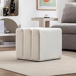 JUMBO CRAFTS Square-Like Velvet Ottoman Foot Rest Stool, Lined with Velvet Fabric, Padded seat, and pouffe Ottoman for Living Room Cream-30