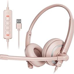 Computer USB Headset with Microphone for PC Laptop - WiredHeadphones with in-Line Control, Lightweight, Enhanced Sound & MIC Mute(Pink)-10