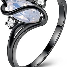 Rings for Women Black Ring Olivia Man-Made Opal Invisible Setting Black Gun Plated Ring for Women and Girls.-image-87