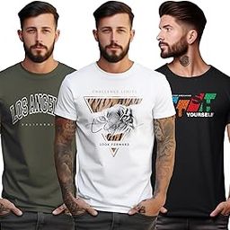 S to 5XL Stylish Printed Cotton Round Neck Tshirt for Men - 100% Cotton, Half Sleeve, Combo Pack of 3 T Shirts for Men-image-22