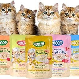 Moochie Creamy Broths Cat Soup Variety Pack, All Flavour Chicken, Broccoli, Pumpkin, Tuna Bonitono, Salmon and Kanikama (Preservatives Grain-Free) Wet Cat Food, Broths Soup for Cats, 40g x Pack of 5-27