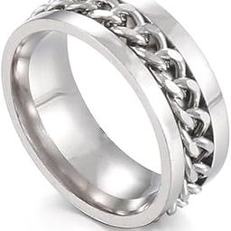 Fidget Ring for Men Anxiety Rings: 8mm Stainless Steel Spinner Ring, Thumb Ring with Chain Men's Stress Relief Spinning Ring in Blue - Size 5-11 for Men & Boy-92