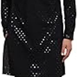 Black Regular Fit Embroidered Kurta Set Mandarin Collar Long Sleeves-picture-22