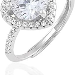 925 Sterling Silver Heart-Shaped Adjustable Ring for Women and Girls | Solitaire CZ Stone with Halo Design, Elegant Silver Ring for Girls & Girlfriend Gift | Month Warranty-image-59