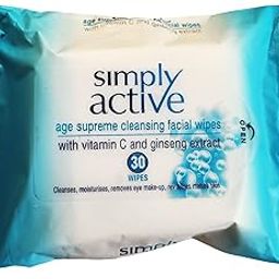 Supreme Cleansing Facial Wipes with Vitamin C & Ginseng Extract | Deep Cleansing Formula Moisturiser| Soft & Refresh | Removes Eye Make-up for Revitalising Mature Skin (Blue, Pack of 30 Wipes)-1