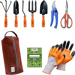 Anandi Green's Metal Agriculture Gardening Tools Kit-10 Pcs (Cultivator, Fork, Trowels, Weeder, Garden Gloves, Pruner Cutter, Scissors, Seeds Packet, Tool packet) | Gardening Tools Set For Home Garden-image-48