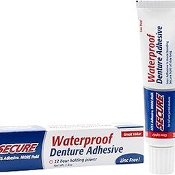 Secure Denture Adhesive Waterproof Zinc Free 1.4 Oz. Formerly Secure Denture Bonding Cream 12 Hour Holding Power Size: 1.4 OZ-55
