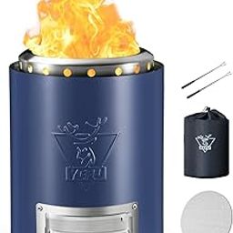YEFU Tabletop Fire Pit 7.1in Dia, Flame Intensity Control Camping Stove for Outdoor & Patio, Fueled by Pellets or Wood, Safe Burning Mini Fire Pit, with Travel Bag & Roasting Sticks, Blue-image-53