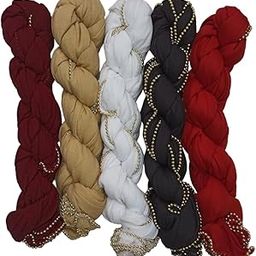 Cotton Blend Solid Dupatta For Women,Pack of 5_Moti Pack Of 5:-Maroon,Beige,White,Black,Red-54