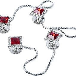 Epraiser Silver Plated Square Designer Red Gemstone Diamond Studded Fancy Traditional Ethnic Kurta Buttons for Men-image-2