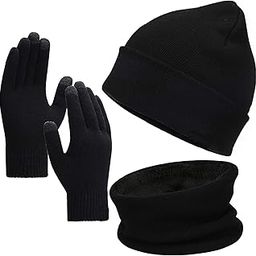 Winter Beanie Scarf Touchscreen Gloves Set, Knitted Thick Fleece Lined Warm Touchscreen Gloves Beanie Scarf Set, Unisex, Women's Winter Hat 3 Piece Warm Set-image-10