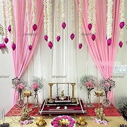 Divyakosh Lotus Hanging 5 Pcs|Floral Wall Hangings For Temple Décor -Showpieces For Stage Decor| Wall Decoration With Pink Lotus Buds Hanging For Home Decor,Diwali,Festival Décor|4 Ft Each|,4 Feet-image-59