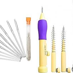 LECRAFT Punch Needle Embroidery Set with Adjustable Handle, Threaders, 25 Pcs Sewing Needles & Plastic Storage Tube – DIY Hand Tool Kit for Fabric, Yarn & Wool Crafting-image-5