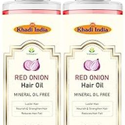 Khadi 100% Pure & Natural Red Onion Herbal Hair Oil Anti Hair Fall Therapeutic Hair Oil 400Ml with khadi india logo-image-3