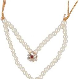 studded shimmering white and pink stone with a striking beads Ganpati Necklace.-image-19