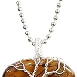 Heart Shaped Pendant for Men & Women | Wire Wrapped Tree Of Life Pendant with Chain Gift for Valentines Day, Birthdays, Aniversary | Healing Crystal Stone Necklace for Unisex Adult-11
