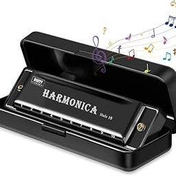 JEMICA Harmonica Mouth Organ Musical Instrument Titanium Copper Core Harmonica C Key 10 Hole 20 Tone for Beginners Durable Clear Sound, Birthday Gifts for Kids Adults, Suitable for Blues Folk, Black-27