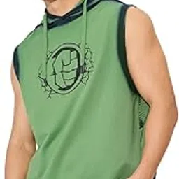 the souled store Hulk: Always Angry Men and Boys Sleeveless Green Graphic Printed Regular Fit Cotton Hooded T-Shirts-picture-12