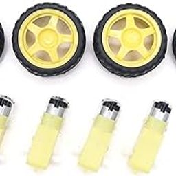 Electronicspices DC Electric Motor 3-6V Dual Shaft Geared TT Magnetic Gearbox Engine with Toy Car Tire Wheel (4 Wheels and 4 Gear Motor)-11