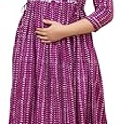 Women Rayon Comfortable Round Neck Three Quarter Sleeves Anarkali Maternity and Nursing Kurta Purple-image-75