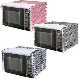 PRETTY KRAFTS Microwave Oven Cover for 23 Litre Dust Oil Proof Cloth with Storage Pockets Cotton Linen Kitchen Toaster Appliance Protector - Set of 3,Qtr Grey and Diamond Red,Black-image-35