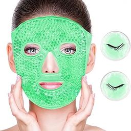 Hot and Cold Therapy Gel Bead Full Facial Mask by JINEESO | Ice Face Mask for Migraine Headache, Stress Relief | Reduces Eye Puffiness, Dark Circles | Fabric Back | Freezable, Microwaveable-16