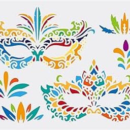 FINGERINSPIRE Masquerade Mask Stencils 11.7x8.3 inch Plastic Carnival Face Drawing Painting Stencils Mask Flower Pattern Reusable Tattoo Face Stencils for Painting on Wood, Floor, Wall and Tile-picture-31