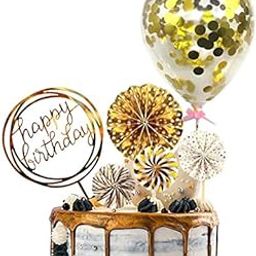 Party Propz Happy Birthday Cake Topper - 6Pcs | Birthday Decoration Items for Girl | Paper Fans, Confetti Balloons for Cake Decoration for Husband-32