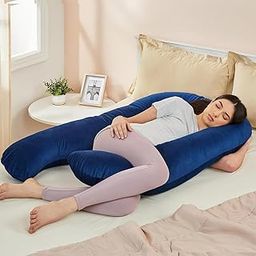 Amazon basics Full Body Pregnancy Pillow for Maternity,Baby Nursing,Full Body Support-Abdomen,Hip,Spine,Neck&Leg Support Cushion|Perfect Baby Shower Gift |U-Shaped-Washable Cover with Zip - Navy Blue-47