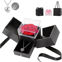 HASTHIP® Rose Flower Gift Valentine's Day Gift Preserved Rose Flower Necklace Eternal Rose Necklace Creative 'I LOVE U' Projection Necklace Gift Set Mother's Day Gift-image-58