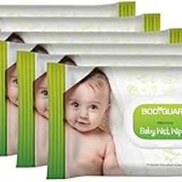 Bodyguard Aloe Vera Based Natural Baby Wet Wipes with Lid for Babies Combo Pack - Combo of 6 x 72 Pieces-26