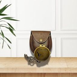SK mart Personalized Pocket Brass Compass Antique Finish with Leather case-image-9