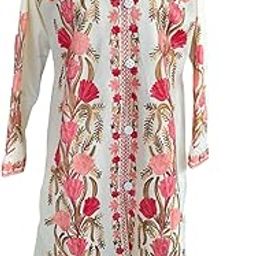 Kashmiri aari embroidery silk coat for women with attach lining || Off white || L: 41.5" B: 23" Sleeves: 22" Pockets:2-picture-25