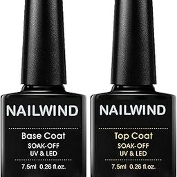 NAILWIND Gel Nail Polish top Coat and Base Coat 2 Pcs Set, No Wipe Tempered Top Coat Soak off gel, Quick Drying, Long Lasting, 7.5ml-1