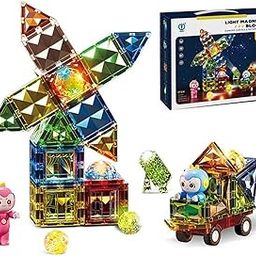 HITRUZ Magnetic Tiles STEM Toys for Kids | Magnetic Building Blocks Set | 3D Puzzle Construction Toy for Toddlers | Montessori Educational Toys for Age 3+ Boys Girls (57 Pcs Light Magnetic Blocks)-image-125