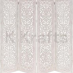 Wooden Room Partition, Room Divider, Carved Wood Folding Room Divider, Folding Privacy Screens, Modern Living Room Bedroom Decoration, Room Dividers (Distressed White 4 Panel)-image-44