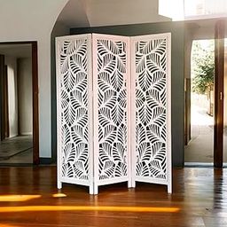 DECORISTIC Wooden Room Partition for Living Room | Wooden Screen Separator for Bedroom | Wooden Hall Partition Furniture | Bedroom | Office | Restaurant | Garden (3 Panels Whie Palm Leaf)-image-80