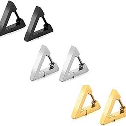 Men's Earrings Stainless Steel Hoop Earrings for Women, Black Silver Gold Stud Plated Geometric Huggie Triangle Shape Piercing Cross Earrings Set Punk Jewelry Unisex-picture-8