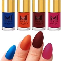MI FASHION Velvet High Finish Matte Nail Polish Combo Set Radiant Nails 9.9ml Each Navy Blue, Orange, Maroon, Pink (Pack Of-4)-picture-12