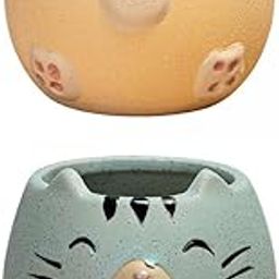 ATORSE 2X Cute Succulents Planters Pots with Drainage Hole for Desktop Yellow+Green-image-65