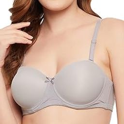 Women's Padded Underwired Demi Cup Strapless Balconette Bra in Grey-image-17