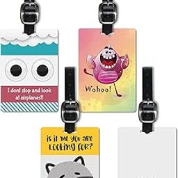 Lentikart 3D Lenticular Luggage Tag Set of 4 | Happy Monster + hideen Bunny + Look at Sky + Hello Racoon Funny Theme | Luggage/Bag/Travel ID Label Tags for Suitcase & School Bags-15