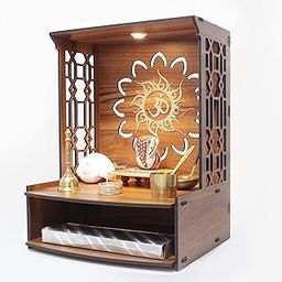 Mangal Beautiful Wooden Pooja Stand for Home Pooja Mandir for Home Temple for Home and Office Puja Mandir for Home Wall Mounted with LED Spot Light Size (H- 15.5, L- 11.5, W-11 Inch)-image-60