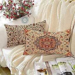 STITCHNEST Traditional Red Persian Design Poly Cotton Rectangular Cushion Covers, Set of 2.(12 x 18 Inche)-image-111