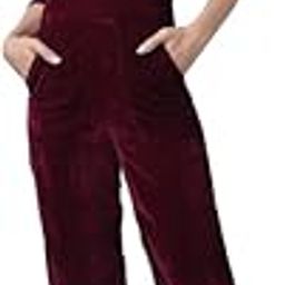 Women One Shoulder Basic Jumpsuit with Side Pockets | Shiny Velvet Ruffle Details One Piece Outfit-17